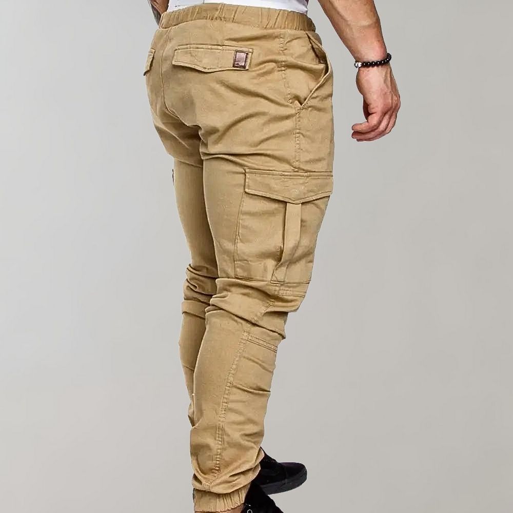 Pantalon de jogging cargo homme avec poches et cordon de serrage – Pantalon streetwear slim fit pour loisirs et entraînement