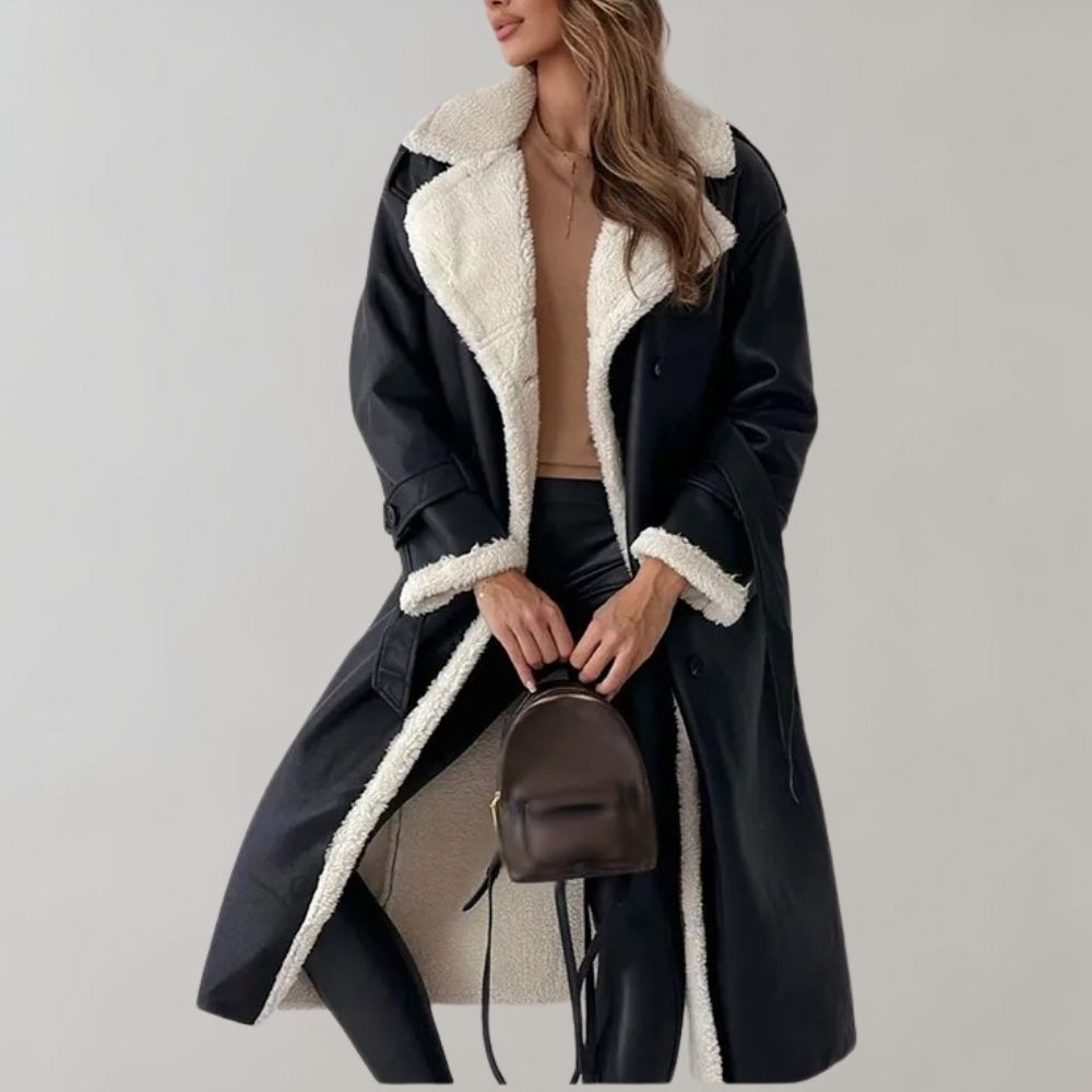 Cappotto invernale elegante a una fila in morbida pelle