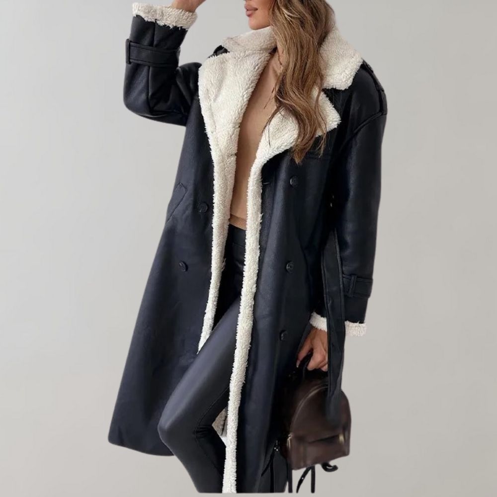 Cappotto invernale elegante a una fila in morbida pelle