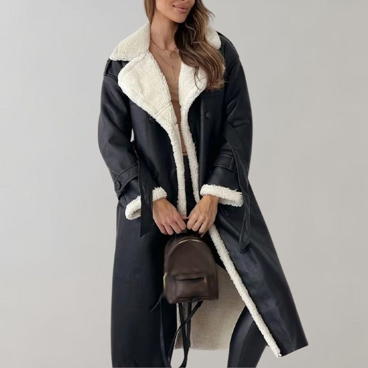 Cappotto invernale elegante a una fila in morbida pelle