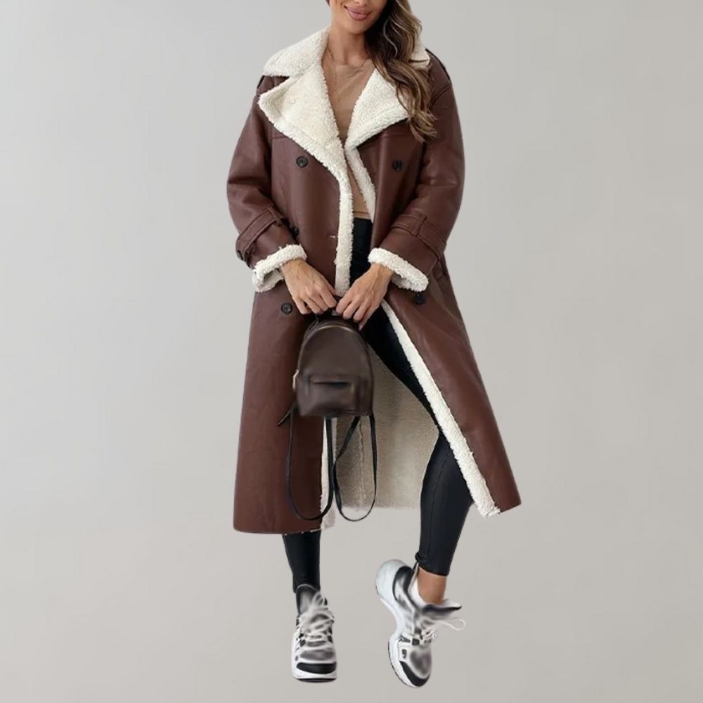 Cappotto invernale elegante a una fila in morbida pelle