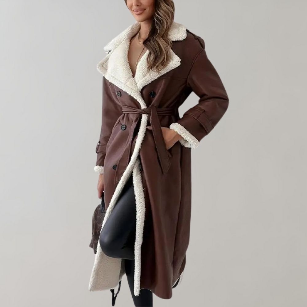 Cappotto invernale elegante a una fila in morbida pelle