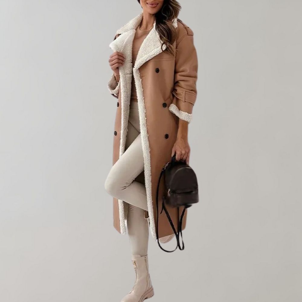 Cappotto invernale elegante a una fila in morbida pelle