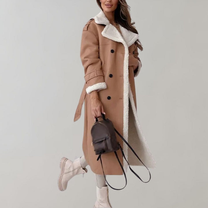 Cappotto invernale elegante a una fila in morbida pelle