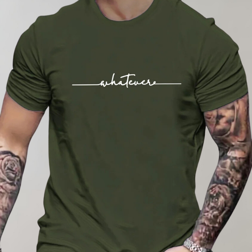 T-shirt homme avec imprimé « Whatever » – T-shirt décontracté à message avec col rond et coupe slim