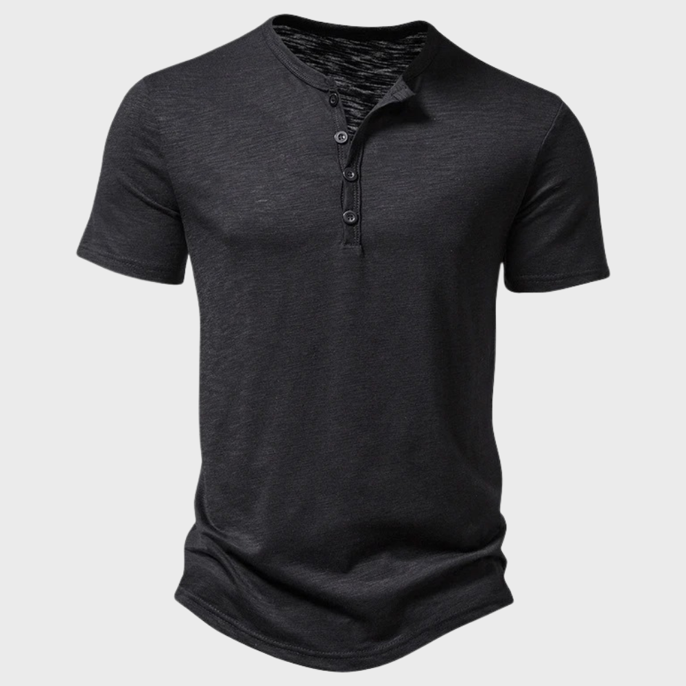 T-shirt homme avec patte de boutonnage – T-shirt d'été décontracté avec col rond en mélange de coton