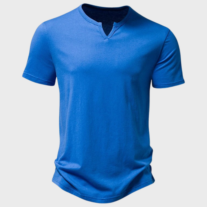 T-shirt homme avec patte de boutonnage – T-shirt d'été décontracté avec col rond en mélange de coton