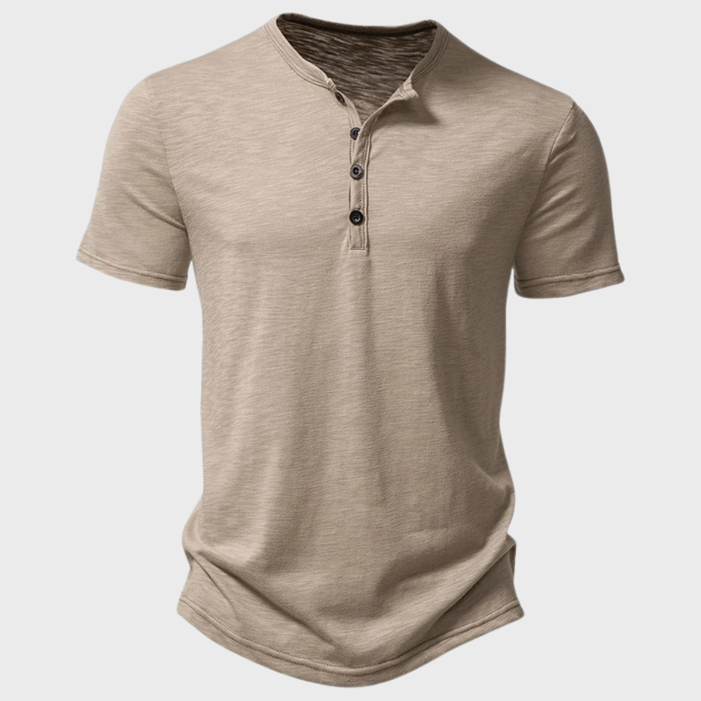 T-shirt homme avec patte de boutonnage – T-shirt d'été décontracté avec col rond en mélange de coton