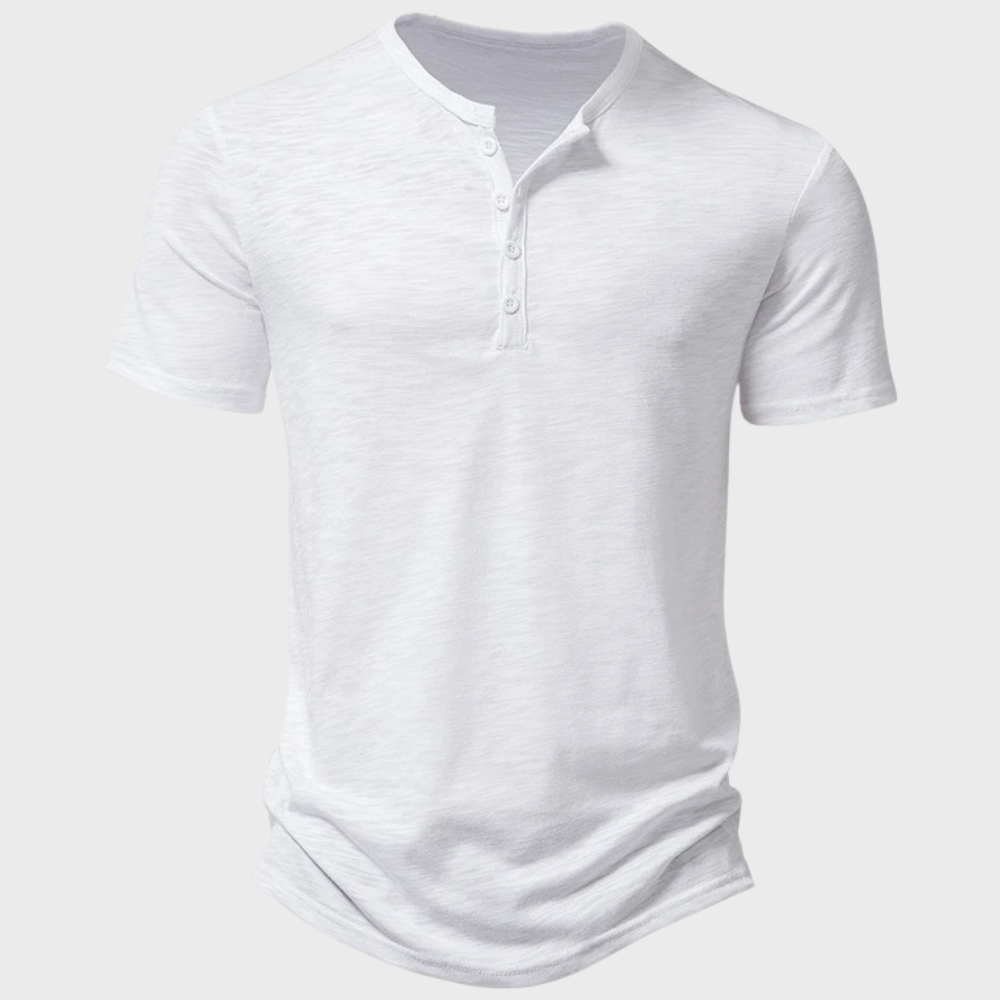 T-shirt homme avec patte de boutonnage – T-shirt d'été décontracté avec col rond en mélange de coton
