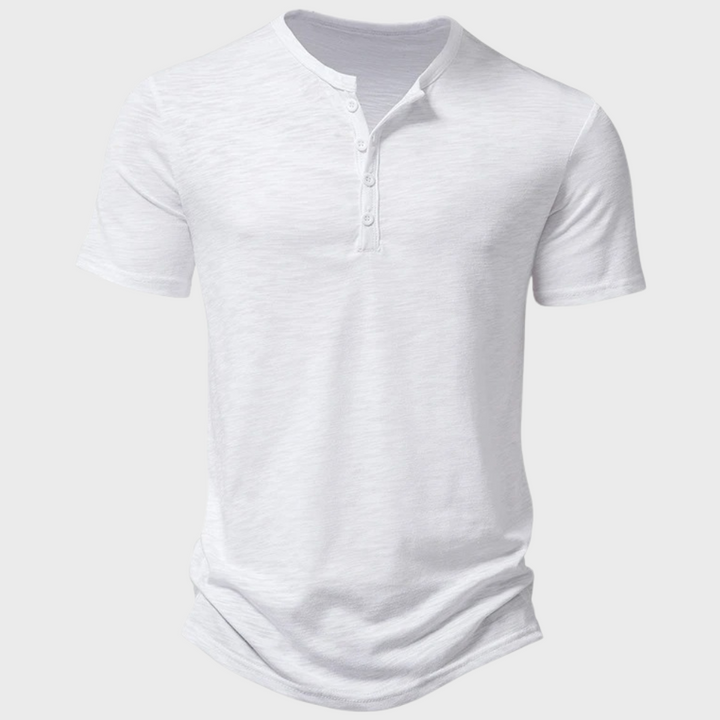 T-shirt homme avec patte de boutonnage – T-shirt d'été décontracté avec col rond en mélange de coton