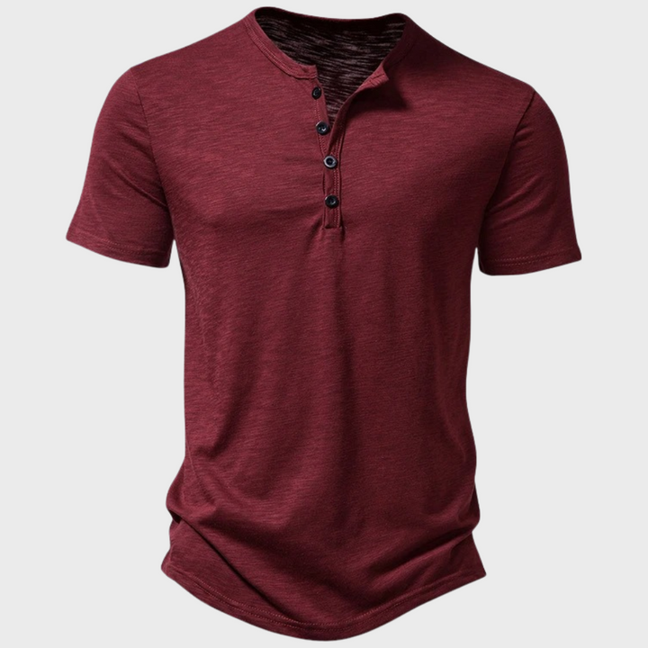 T-shirt homme avec patte de boutonnage – T-shirt d'été décontracté avec col rond en mélange de coton