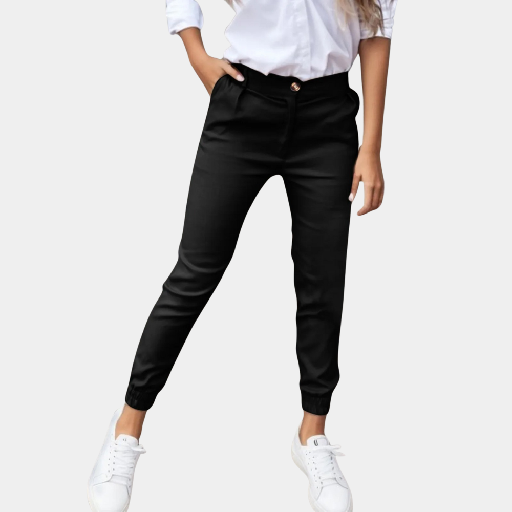 Pantalon jogger chino femme – Pantalon en tissu confortable avec bord-côte & look slim fit pour le quotidien & le bureau