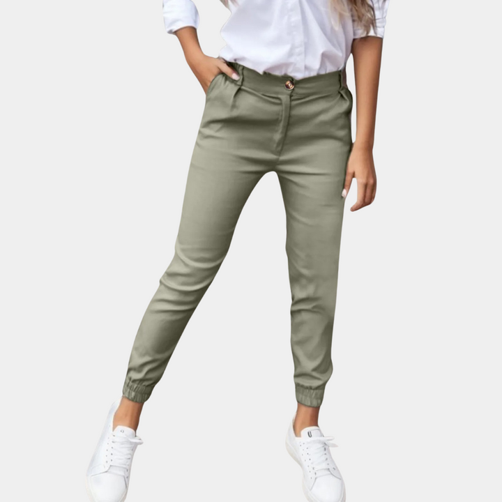 Pantalon jogger chino femme – Pantalon en tissu confortable avec bord-côte & look slim fit pour le quotidien & le bureau