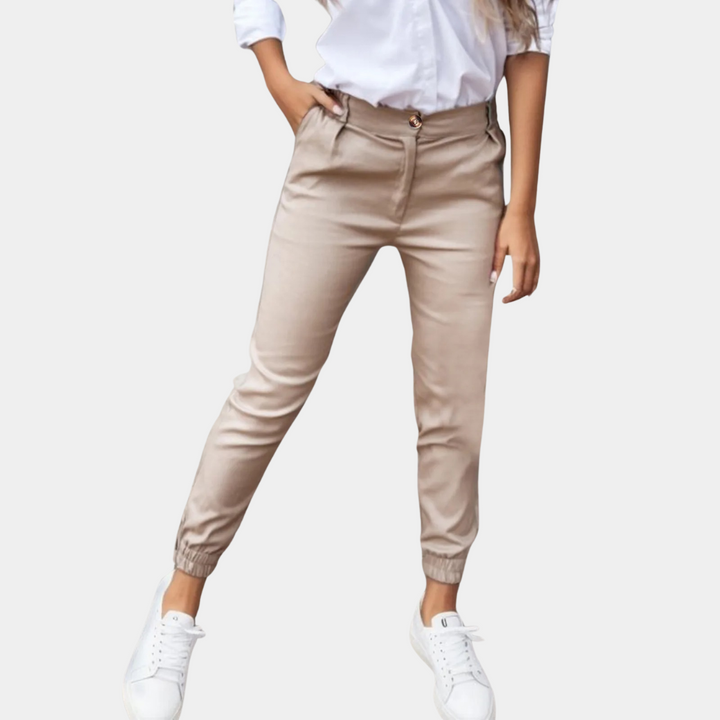 Pantalon jogger chino femme – Pantalon en tissu confortable avec bord-côte & look slim fit pour le quotidien & le bureau