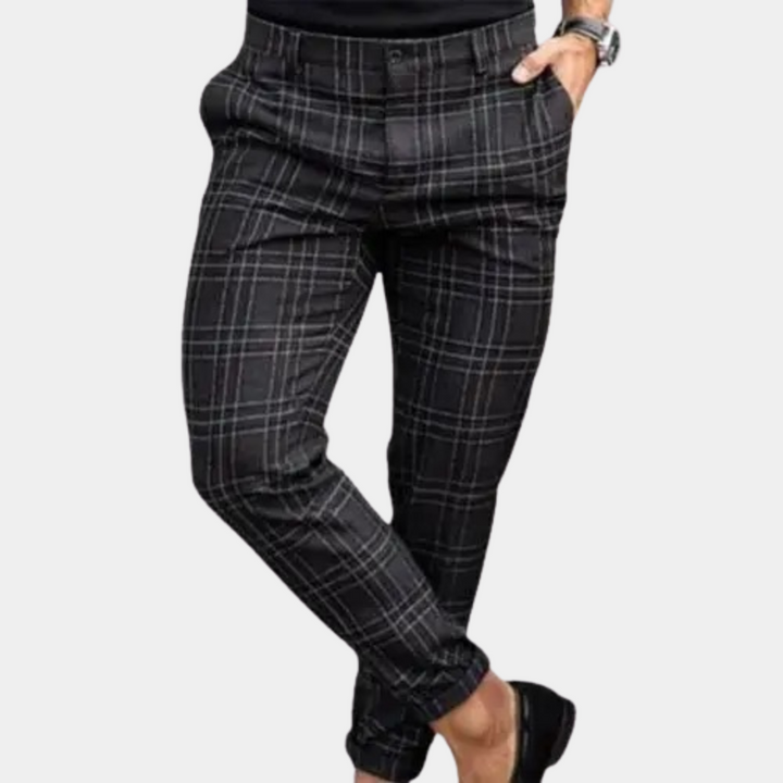 Pantalon chino slim fit à carreaux pour hommes – Pantalon de loisirs élégant avec stretch