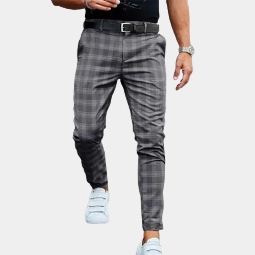 Pantalon chino slim fit à carreaux pour hommes – Pantalon de loisirs élégant avec stretch