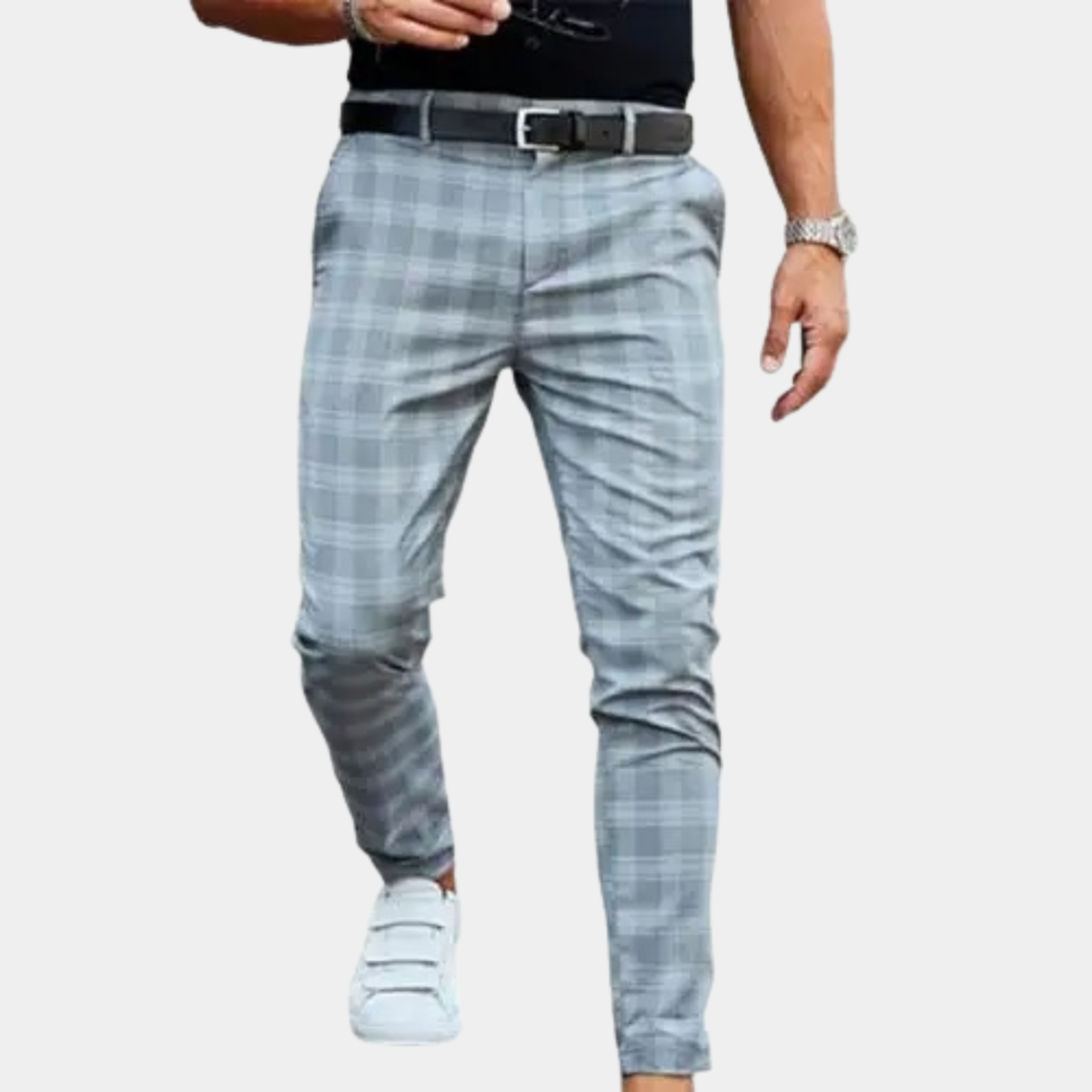 Pantalon chino slim fit à carreaux pour hommes – Pantalon de loisirs élégant avec stretch