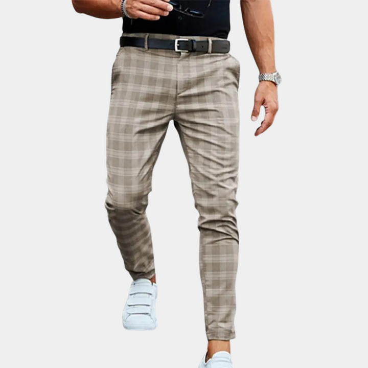Pantalon chino slim fit à carreaux pour hommes – Pantalon de loisirs élégant avec stretch