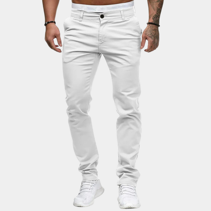 Pantalon chino slim fit pour hommes – Pantalon de loisirs blanc avec stretch | Pantalon en tissu confortable pour le quotidien, les fêtes et l'été