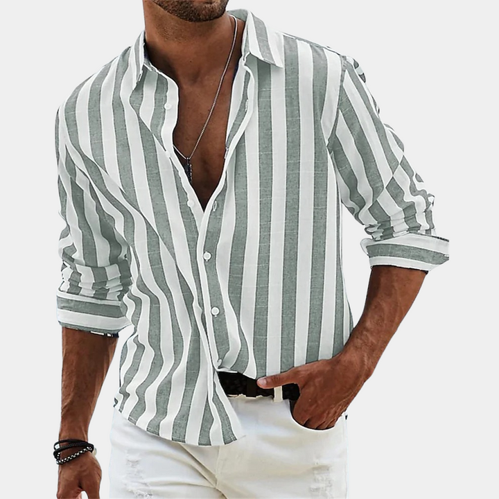Herren Leinenhemd mit Streifen – Luftiges Freizeithemd mit Knopfleiste und Langarm für Sommer