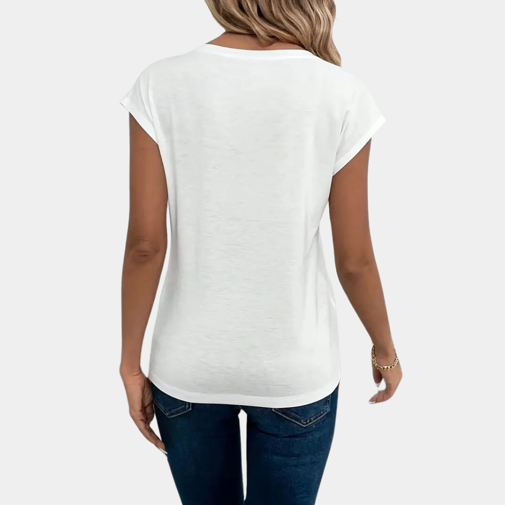 Basic T-shirt da donna con scollo a V – maglietta estiva ampia in cotone, senza maniche e casuale