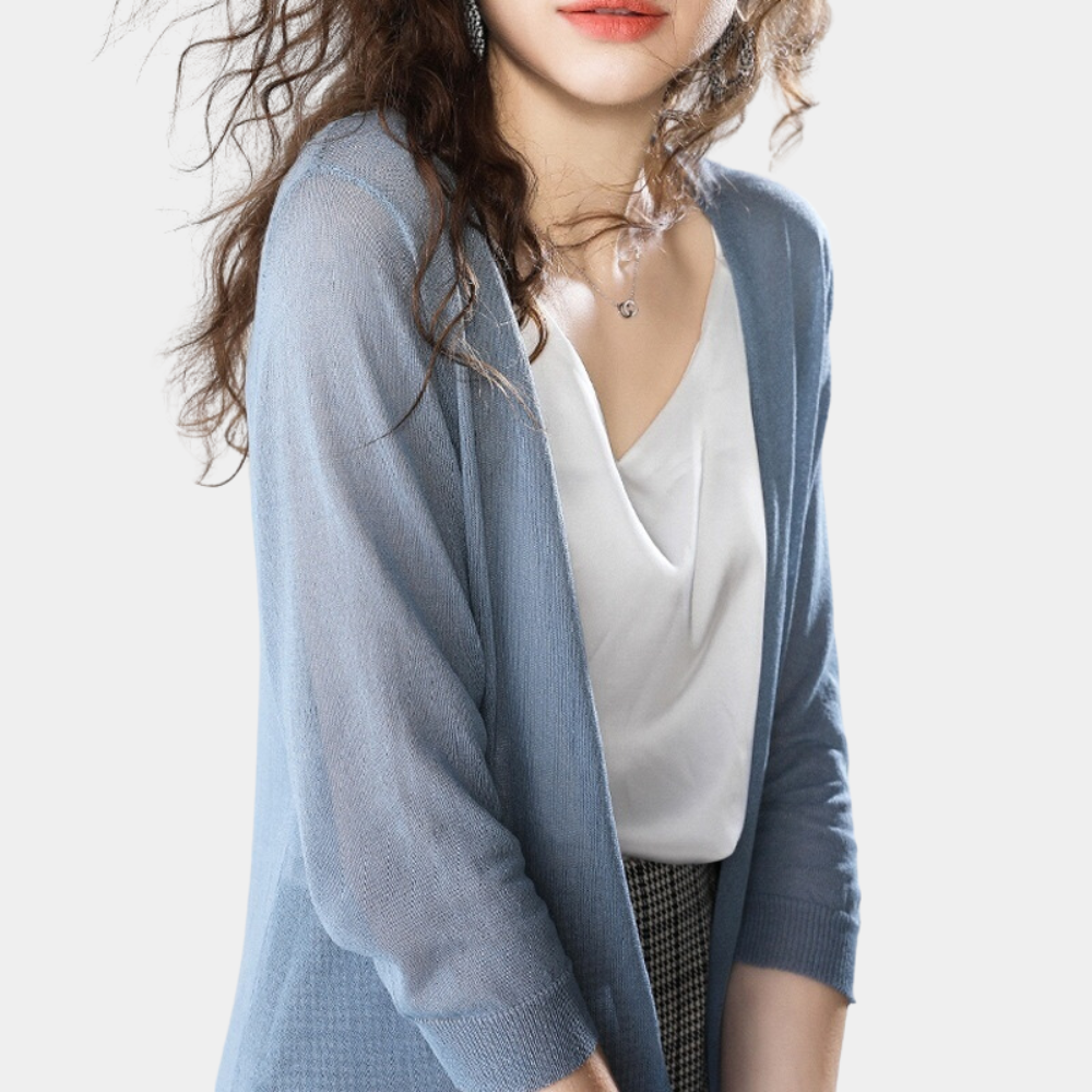 Cardigan estivo da donna – Giacca leggera lunga con maniche 3/4 per spiaggia e tempo libero