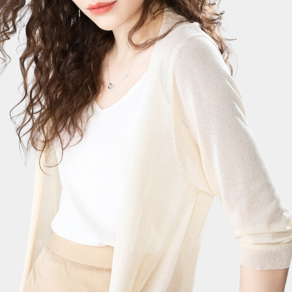 Cardigan estivo da donna – Giacca leggera lunga con maniche 3/4 per spiaggia e tempo libero