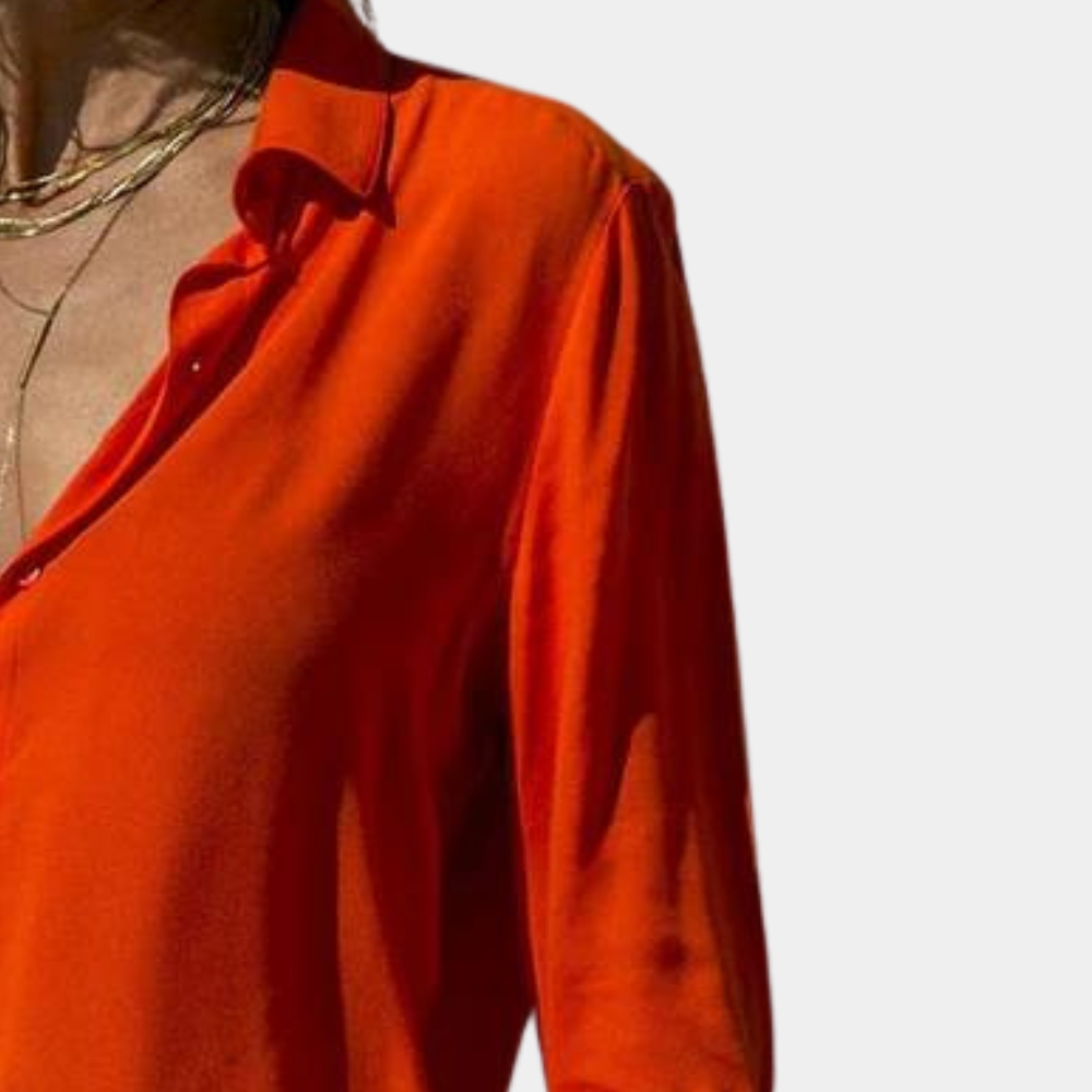 Camicetta da donna con scollo a V e fila di bottoni – elegante camicia a maniche lunghe per tempo libero e ufficio