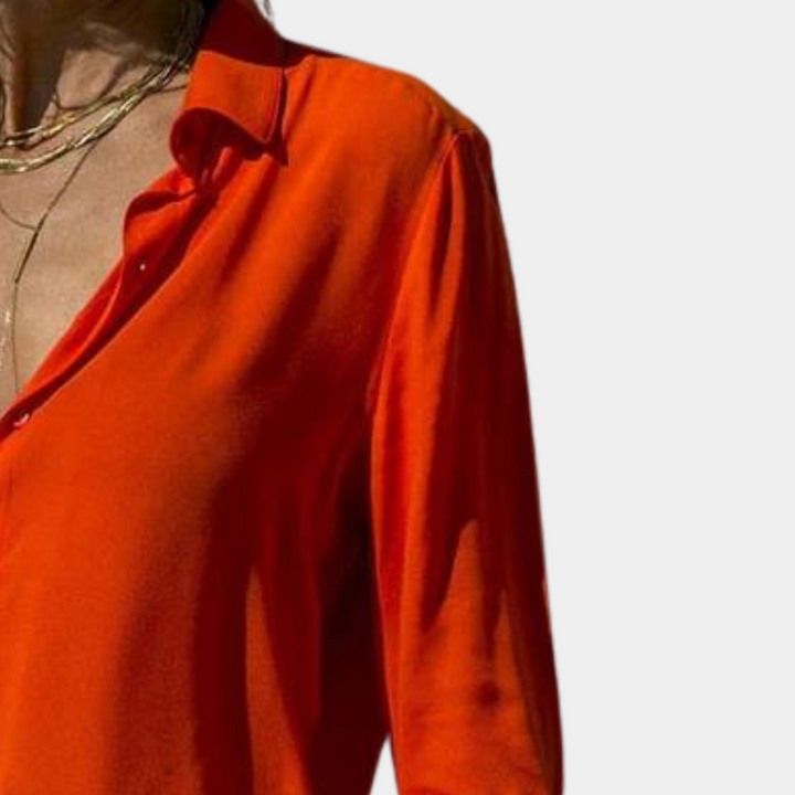 Camicetta da donna con scollo a V e fila di bottoni – elegante camicia a maniche lunghe per tempo libero e ufficio