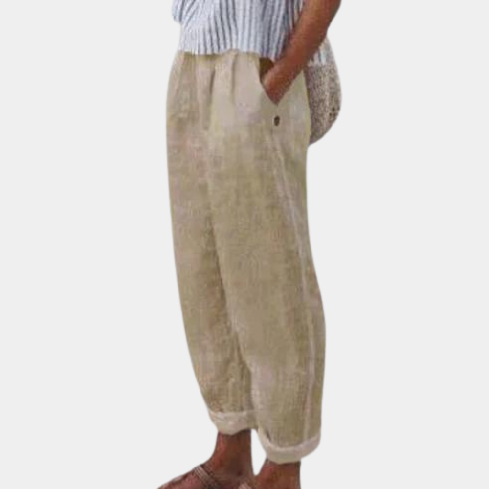 Pantalon d'été léger pour femmes à jambes larges – Pantalon en lin confortable avec poches pour la plage, les loisirs et les vacances