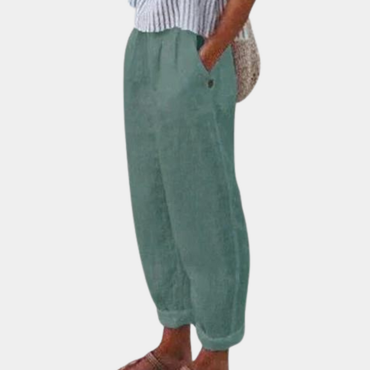 Pantalon d'été léger pour femmes à jambes larges – Pantalon en lin confortable avec poches pour la plage, les loisirs et les vacances