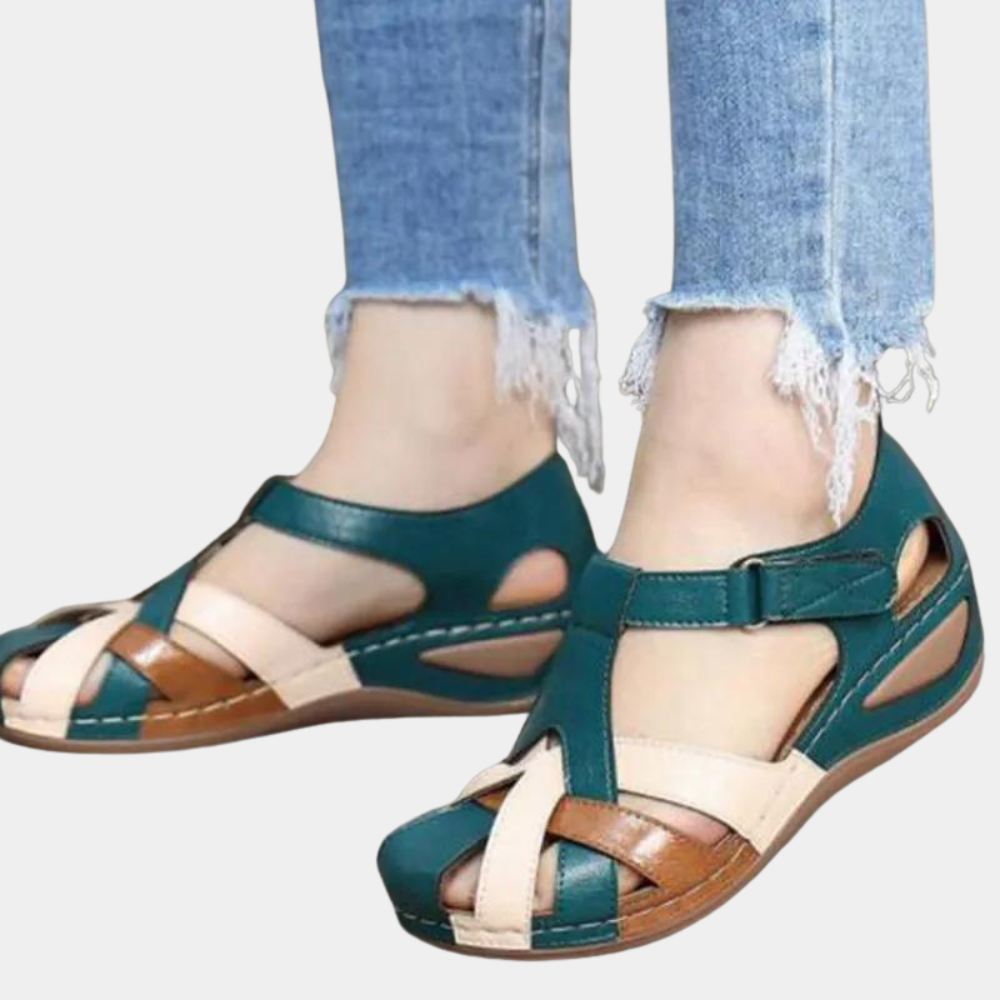 Sandales confortables pour femmes avec fermeture auto-agrippante – mocassins d'été style rétro avec semelle souple