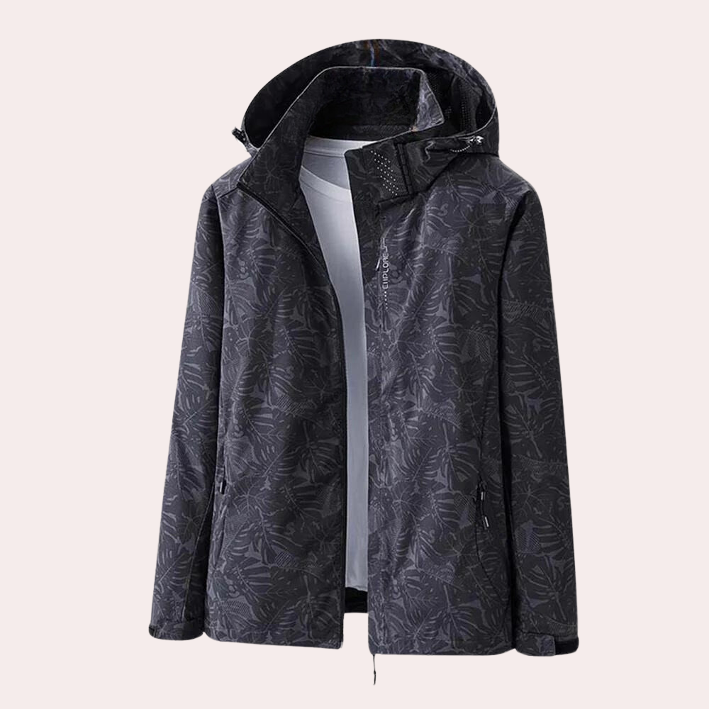 Giacca leggera da uomo per la mezza stagione con cappuccio – antivento, idrorepellente e motivo tropicale alla moda per primavera e autunno