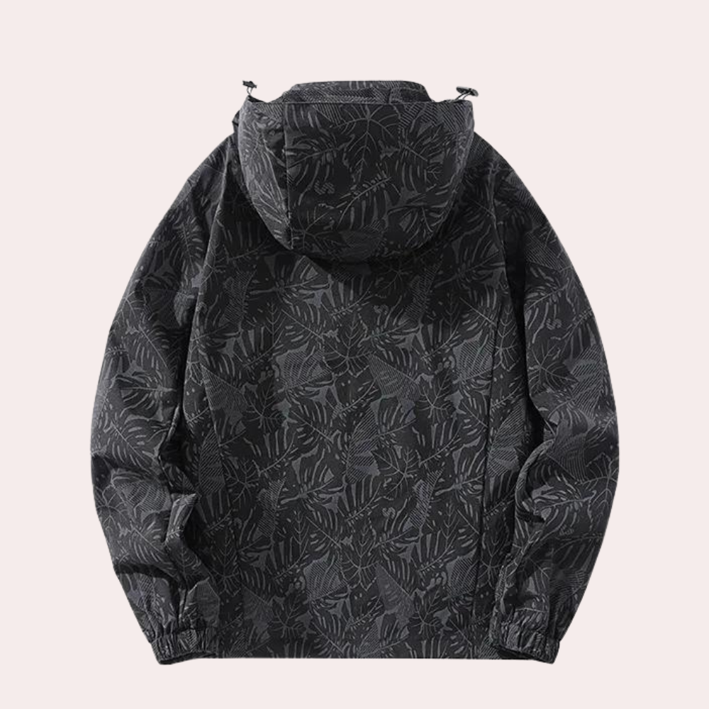 Giacca leggera da uomo per la mezza stagione con cappuccio – antivento, idrorepellente e motivo tropicale alla moda per primavera e autunno