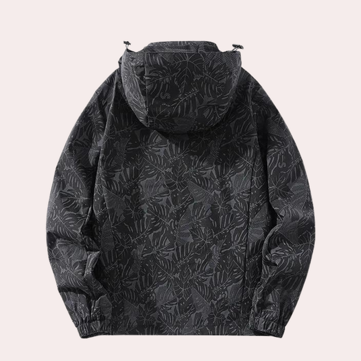 Giacca leggera da uomo per la mezza stagione con cappuccio – antivento, idrorepellente e motivo tropicale alla moda per primavera e autunno