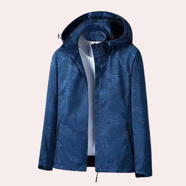 Giacca leggera da uomo per la mezza stagione con cappuccio – antivento, idrorepellente e motivo tropicale alla moda per primavera e autunno