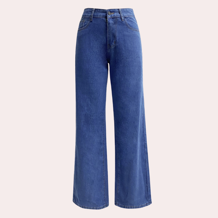 Jean taille haute femme – coupe droite mom fit denim avec poches et ceinture élastique