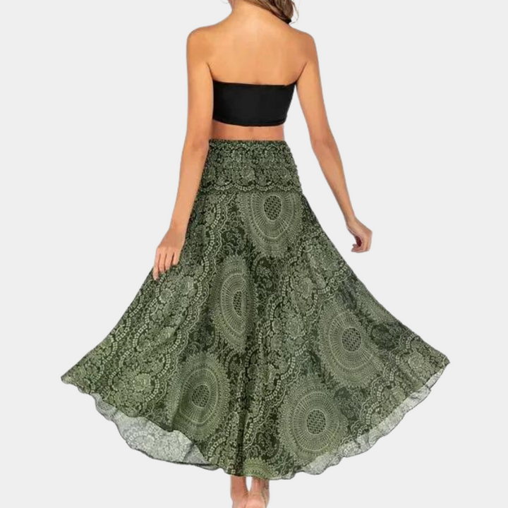 Gonna lunga boho da donna con stampa mandala – gonna estiva a vita alta con fiocco, ariosa ed elegante