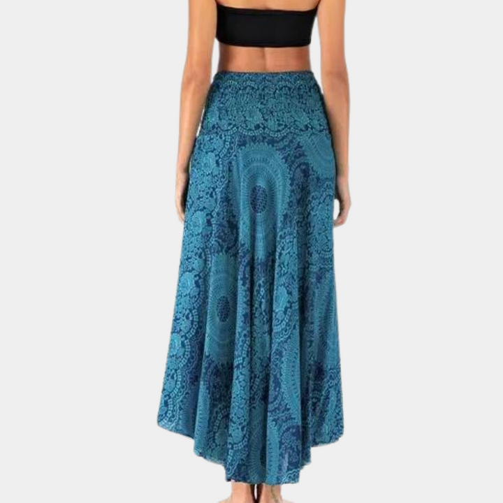 Gonna lunga boho da donna con stampa mandala – gonna estiva a vita alta con fiocco, ariosa ed elegante
