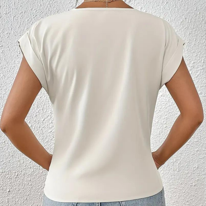 T-shirt da donna con scollo a V – Maglietta basic ampia con dettaglio nodo