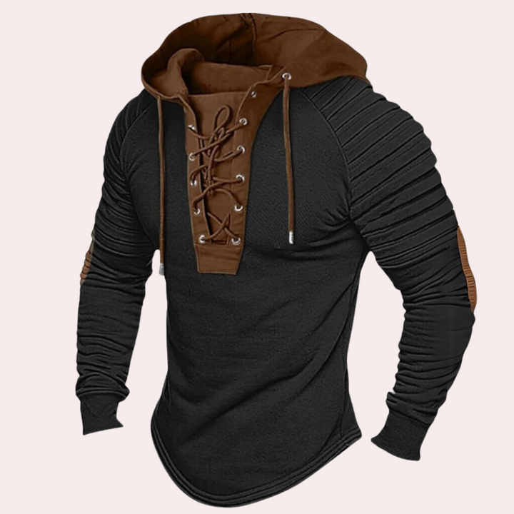 Herren Kapuzenpullover mit Schnürung – Vintage Hoodie mit Rippärmeln & Wikinger-Style