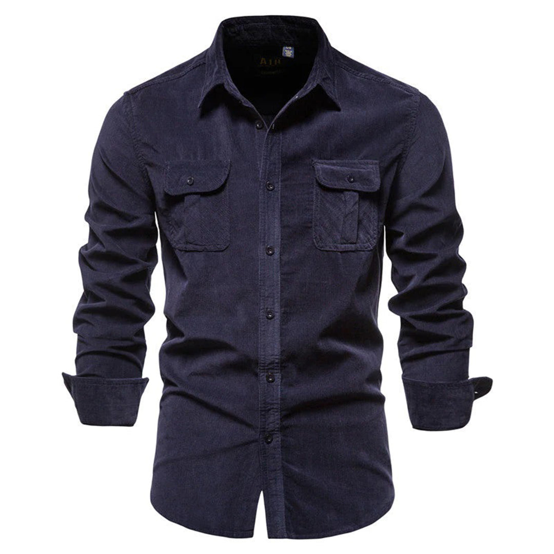 Chemise en velours côtelé pour homme avec poches poitrine – Chemise décontractée à manches longues style workwear, coupe slim