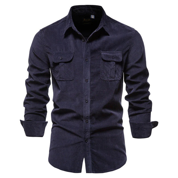 Chemise en velours côtelé pour homme avec poches poitrine – Chemise décontractée à manches longues style workwear, coupe slim
