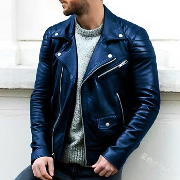 Veste de motard pour homme en similicuir – style rétro avec fermeture éclair et détails aux épaules