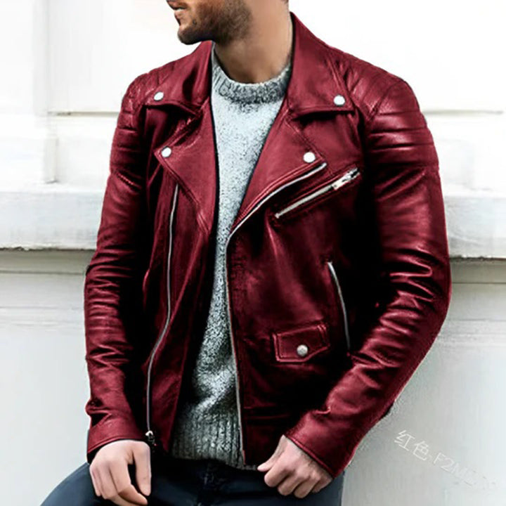 Veste de motard pour homme en similicuir – style rétro avec fermeture éclair et détails aux épaules