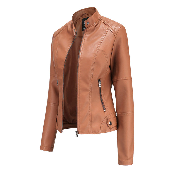 Damen Lederjacke – Figurbetonter Biker-Style mit Reißverschluss und Stehkragen