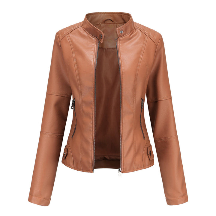 Damen Lederjacke – Figurbetonter Biker-Style mit Reißverschluss und Stehkragen