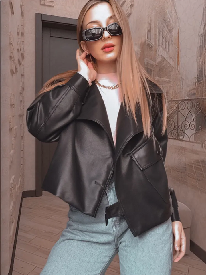 Giacca in pelle oversize con bottoni elegante per donna | Perfetta per le mezze stagioni