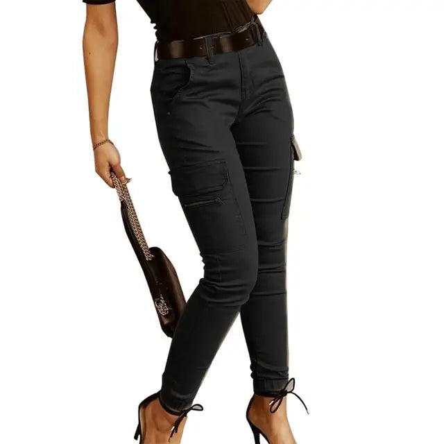 Glenda - pantalon cargo décontracté cintré à la taille