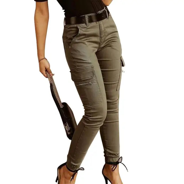 Glenda - pantalon cargo décontracté cintré à la taille